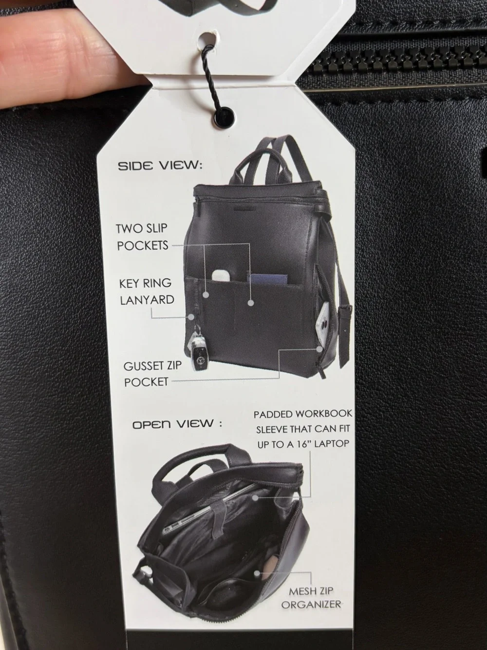 Boarding Pass Black Faux Leather Travel Backpack Tote Carry-On Bag NWT
